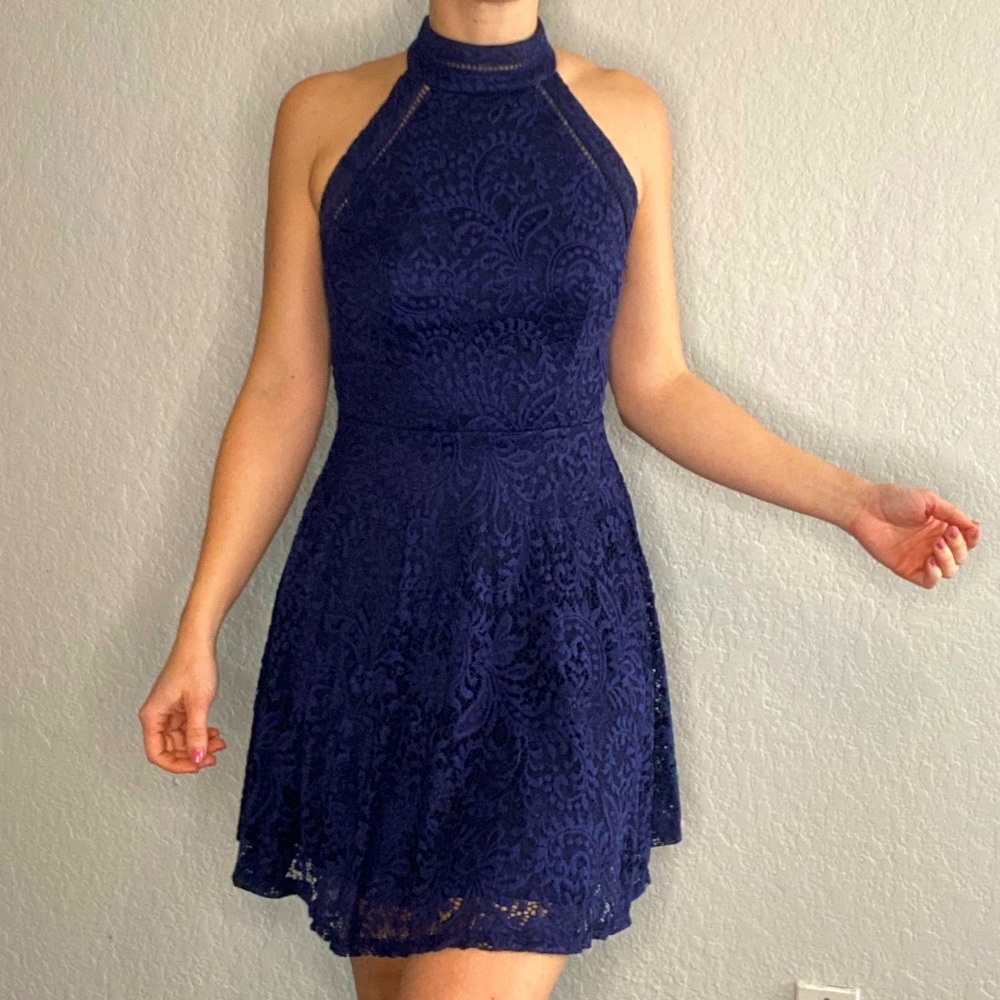 Lace Mock-Neck Crochet-Trim Fit & Flare Dress size 5/6 fits like 2